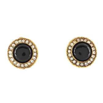 Chanel Vintage Round Clip-On Earrings Resin and Crystal Embellished Metal