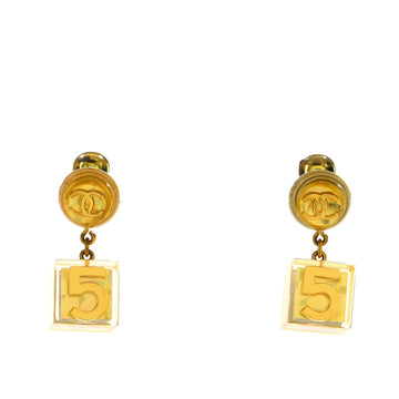 Chanel Vintage No. 5 Dangling Clip-On Earrings Holographic Resin