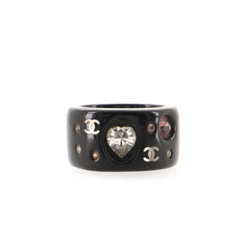 Chanel Vintage Heart CC Ring Resin with Rhinestone