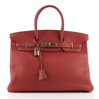 Hermes Birkin Handbag Red Togo with Gold Hardware 35