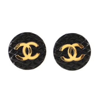 Chanel Vintage Round CC Clip-On Earrings Quilted Resin and Metal
