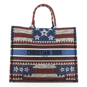 Christian Dior Book Tote American Flag Embroidered Canvas