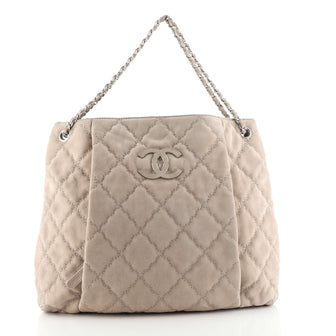 Chanel Double Stitch Hamptons Shoulder Bag Quilted Nubuck Large