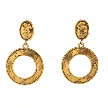 Chanel CC Crown Drop Hoop Clip-On Earrings Metal