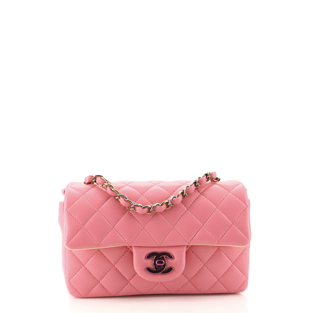 Chanel Classic Single Flap Bag Quilted Lambskin with Rainbow Hardware Mini  Pink 8539076