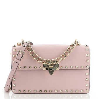 Valentino Rockstud Chain Flip Lock Flap Bag Leather Medium