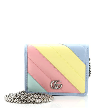 Gucci GG Marmont Card Case on Chain Diagonal Quilted Leather