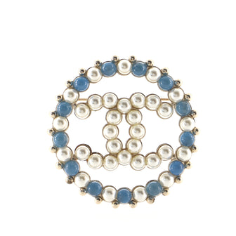 Chanel CC Round Brooch Metal with Faux Pearls and Beads