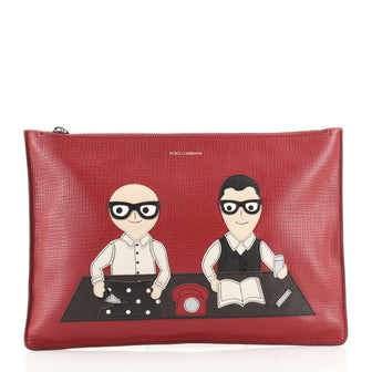 Dolce & Gabbana Zip Pouch Leather with Applique Medium