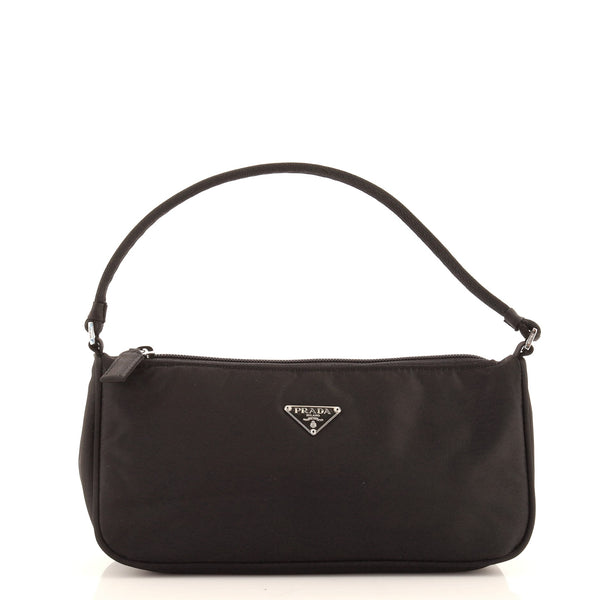 Buy Prada Tessuto Handbag Leather Trim Pochette Black 68814