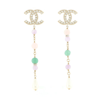 Chanel CC Drop Dangling Earrings Metal with Crystals, Faux Pearls and Beads