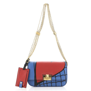 Valentino Superhero Flap Shoulder Bag Printed Leather Small