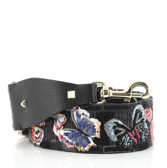 Valentino Camubutterfly Guitar Bag Strap Embroidered Canvas with Leather
