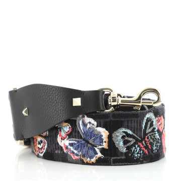 Valentino Camubutterfly Guitar Bag Strap Embroidered Canvas with Leather