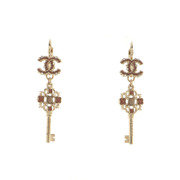 Chanel CC Dangling Keys Piercing Earrings Metal with Enamel and