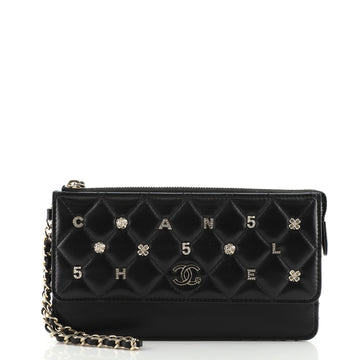 Chanel Lucky Charms Flap Zip Wristlet Pouch Quilted Lambskin