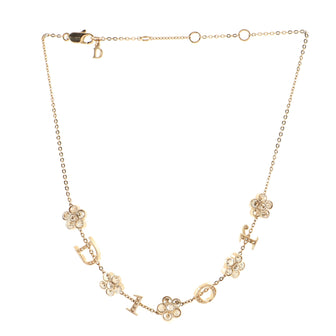 Christian Dior Vintage Logo Flowers Chain Necklace Metal with Crystals