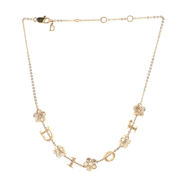 Christian Dior Vintage Logo Flowers Chain Necklace Metal with Crystals