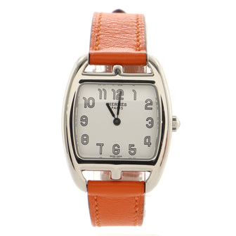 Hermes Cape Cod Tonneau Quartz Watch Stainless Steel and Leather 26