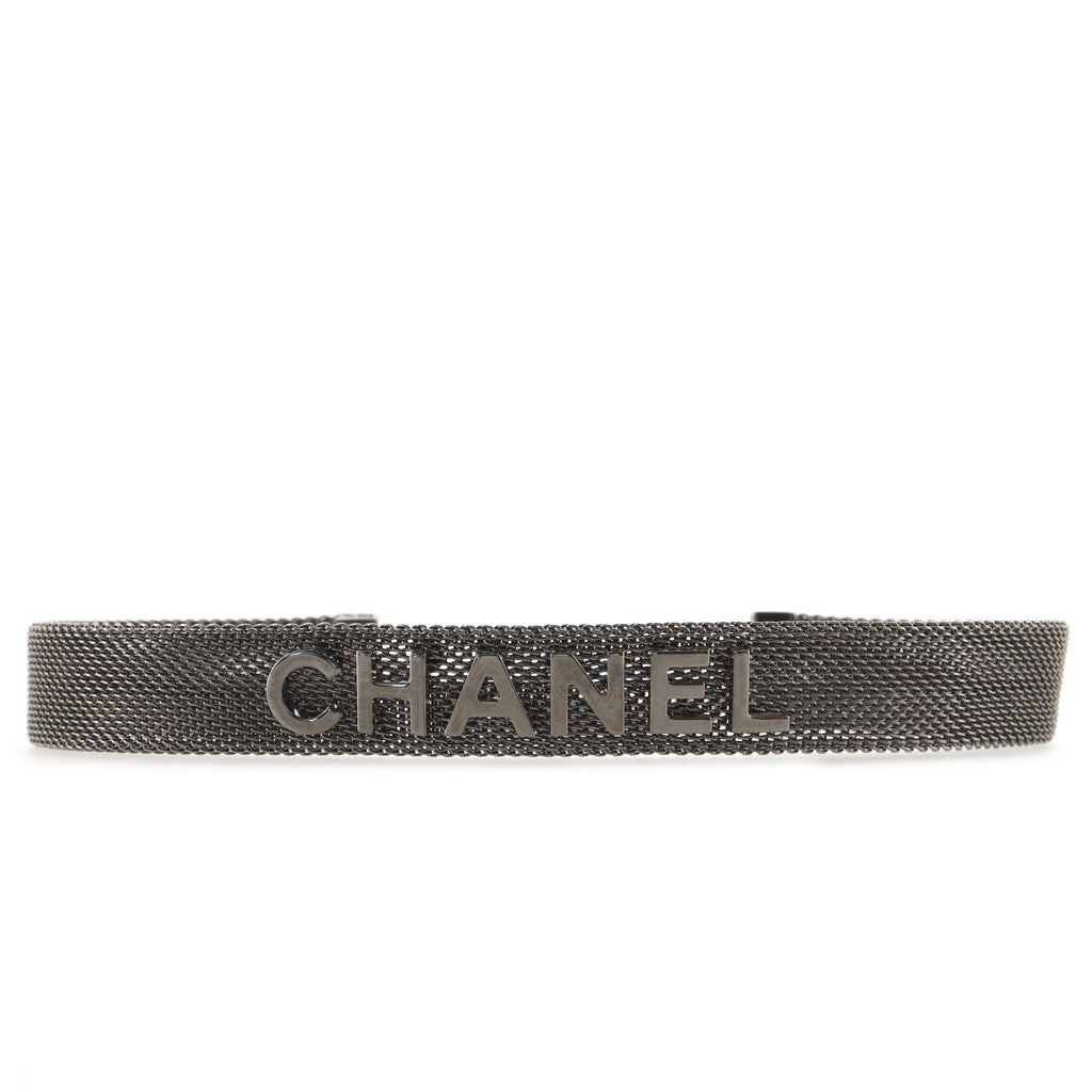 Chanel Logo Mesh Choker Necklace Metal Thin Silver 855801