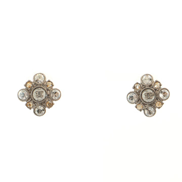 Chanel CC Floral Stud Earrings Metal with Crystals