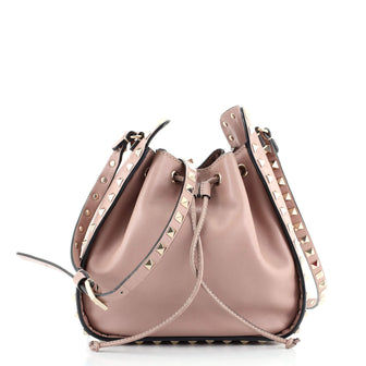 Valentino Rockstud Drawstring Bucket Bag Leather Small