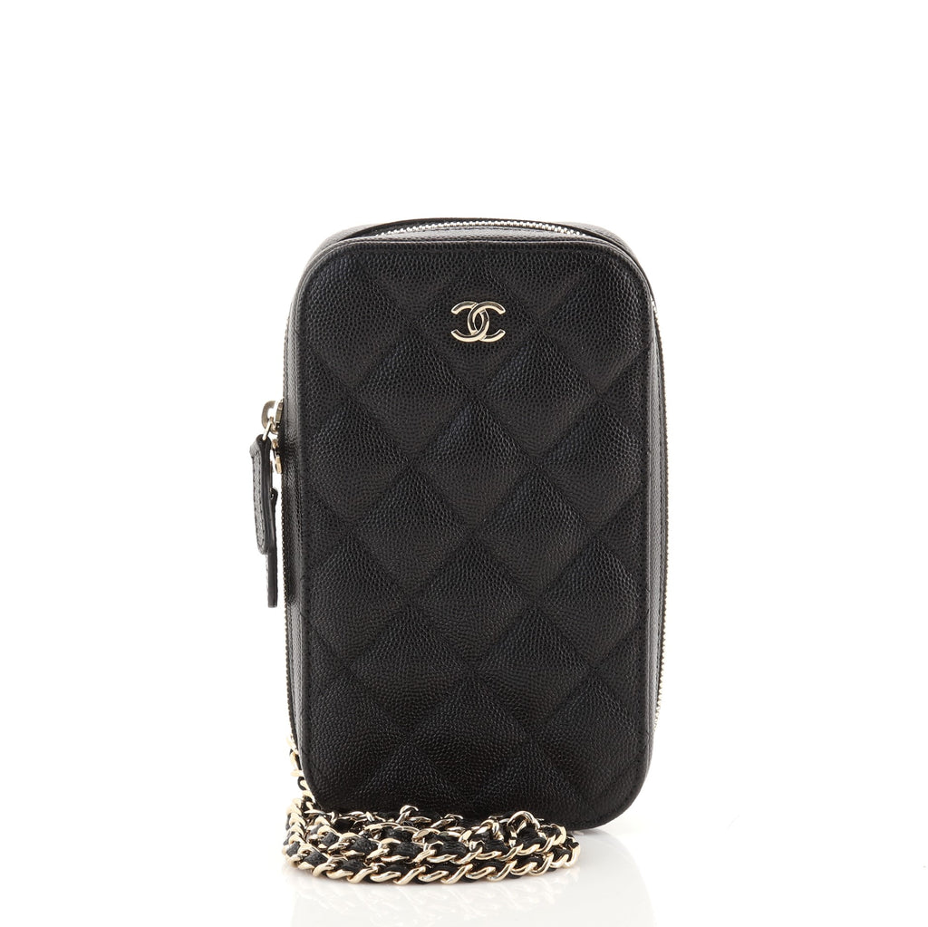Chanel Zip Around Phone Case with Chain Quilted Caviar Black 856011
