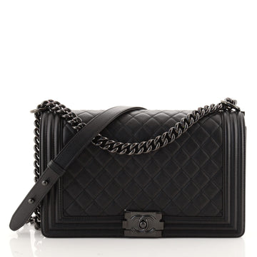 Chanel So Black Boy Flap Bag Quilted Lambskin New Medium