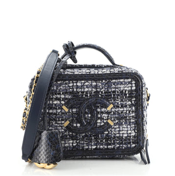 Chanel Filigree Vanity Case Quilted Tweed with Snakeskin Small
