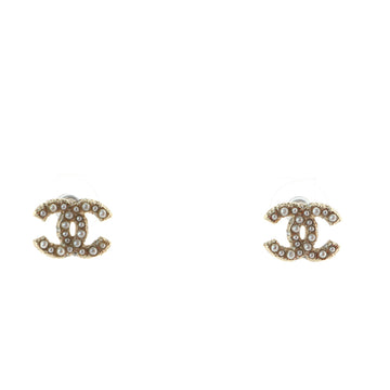 Chanel CC Stud Earrings Faux Pearls and Metal with Crystal
