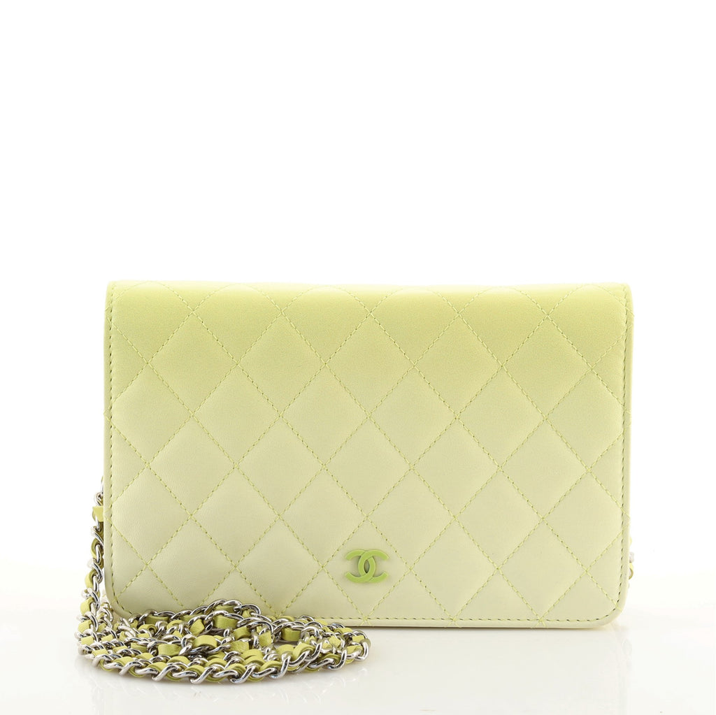 CHANEL Velvet Quilted Wallet On Chain WOC Yellow 1307924