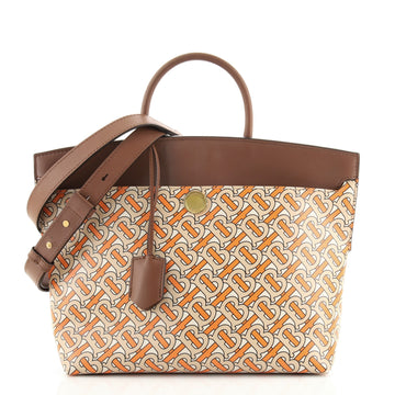 Burberry Society Top Handle Bag Monogram E-Canvas with Leather Medium