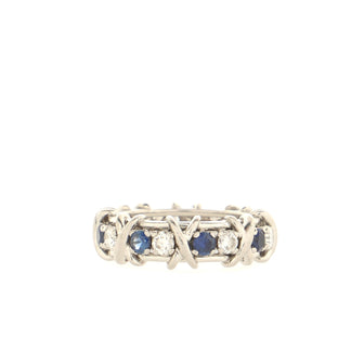 Tiffany & Co. Schlumberger Sixteen Stone Ring Platinum with Diamonds and Blue Sapphires