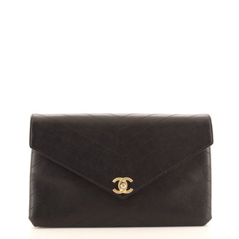 Chanel Coco Chevron Flap Clutch Stitched Calfskin