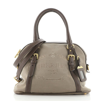 Prada Logo Convertible Dome Bag Canvas with Leather Medium