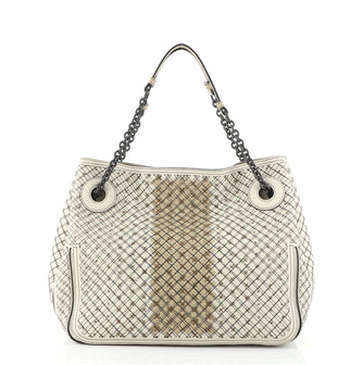 Bottega Veneta Chain Tote Leather with Embroidery and Intrecciato Detail Medium