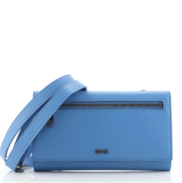 Christian Dior Front Zip Flap Wallet on Strap Leather