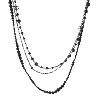Chanel CC Triple Strand Necklace Ruthenium with Crystals and Beads