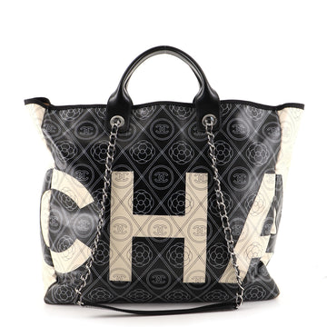 Chanel Logo Shopping Tote Printed Coated Canvas Large