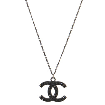 Chanel CC Pendant Necklace Ruthenium with Crystals