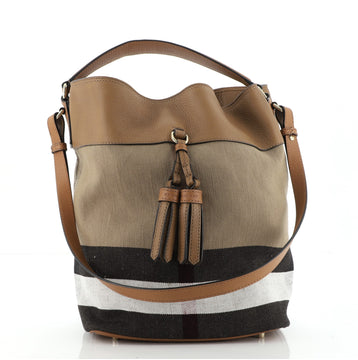 Burberry Susanna Tassel Hobo House Check Canvas Medium