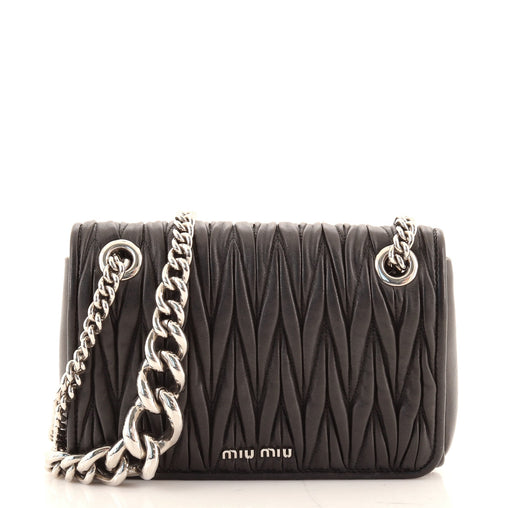 Miu Miu Club Shoulder Bag Matelasse Leather Medium Black 858971