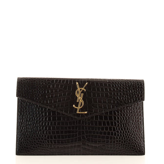 Saint Laurent Uptown Pouch Crocodile Embossed Leather