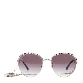 Chanel Pantos Round Sunglasses with Chain Metal