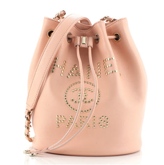 Chanel Deauville Drawstring Bucket Bag Studded Caviar Medium