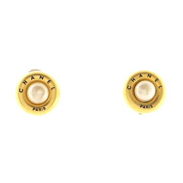 Chanel Vintage Round CC Button Clip-On Earrings Metal and Faux Pearl