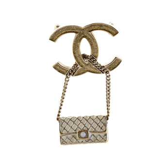 Chanel CC Drop Flap Bag Brooch Metal with Enamel and Glitter Resin