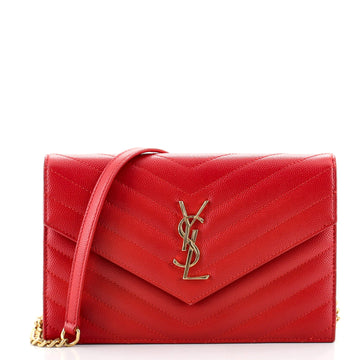 Saint Laurent Classic Monogram Wallet on Chain Matelasse Chevron Leather Small