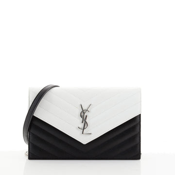 Saint Laurent Classic Monogram Wallet on Chain Matelasse Chevron Leather Small