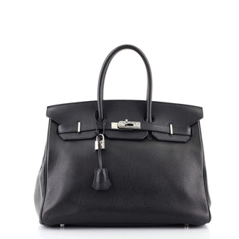 Hermes Birkin Handbag Black Clemence with Palladium Hardware 35